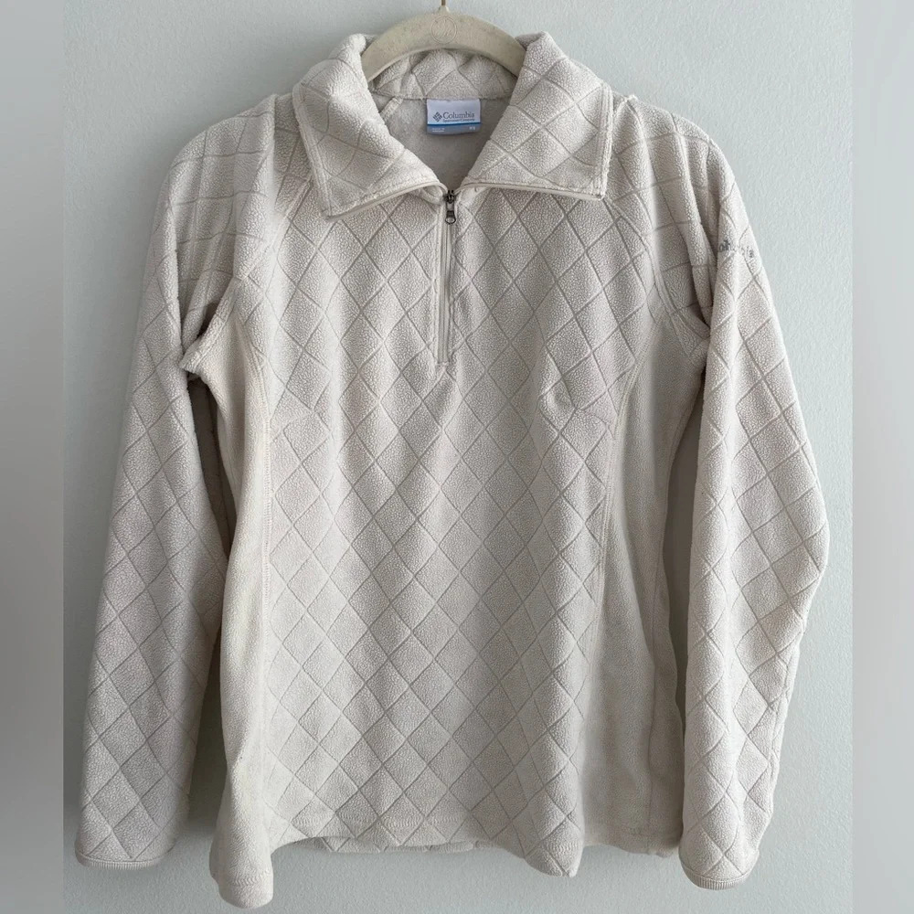 COLUMBIA Cream 1/4 Zip Fleece Diamond Patterned Sweater Size XS